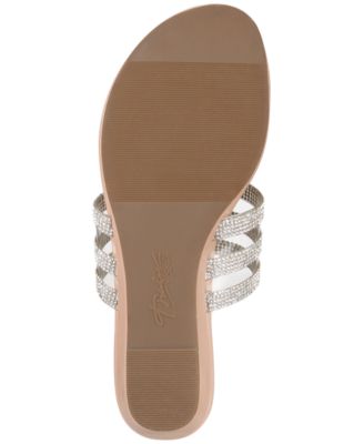 THALIA SODI Womens Beige T-Strap Rhinestone Cushioned Idina Round Toe Wedge Slip On Flip Flop Sandal M