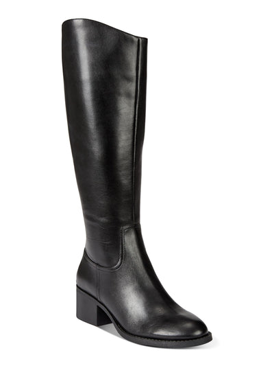 INC Womens Black Buckle Padded Almond Toe Block Heel Zip-Up Leather Riding Boot 6.5 M