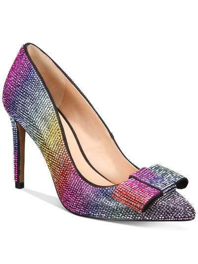 INC Womens Purple Rainbow Rhinestone Bow Accent Kalina Pointed Toe Stiletto Slip On Dress Pumps Shoes 5.5 M
