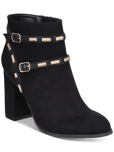 THALIA SODI Womens Black Buckle Accent Studded Terrie Round Toe Block Heel Zip-Up Booties 9.5