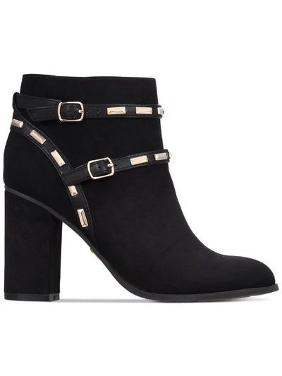 THALIA SODI Womens Black Buckle Accent Studded Terrie Round Toe Block Heel Zip-Up Booties 9.5