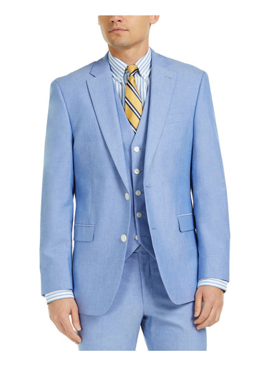 TOMMY HILFIGER Mens Blue Single Breasted, Stretch, Regular Fit Chambray Suit Separate Blazer Jacket 38 SHORT