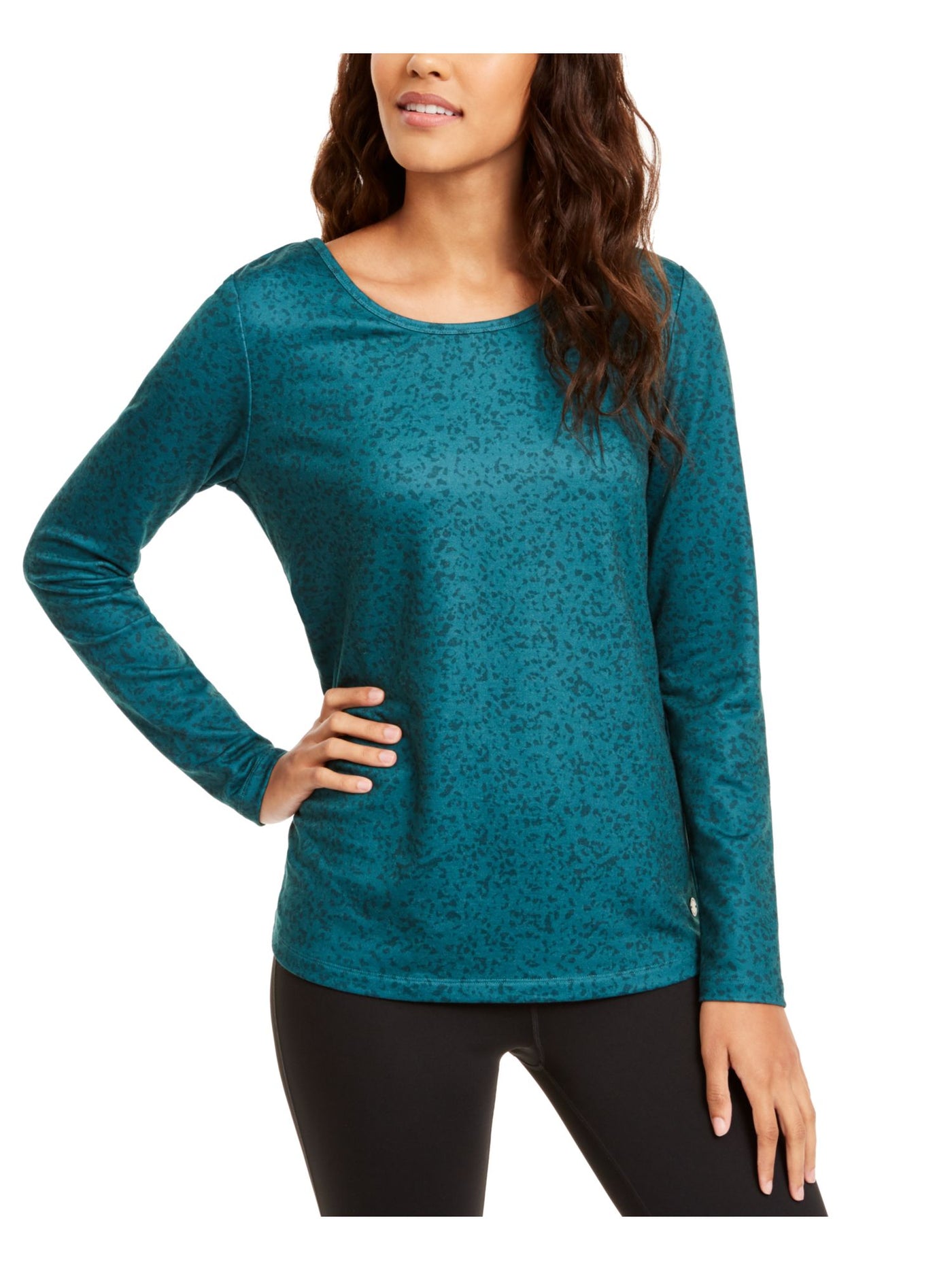 IDEOLOGY Womens Green Printed Long Sleeve Jewel Neck Top Size: XS