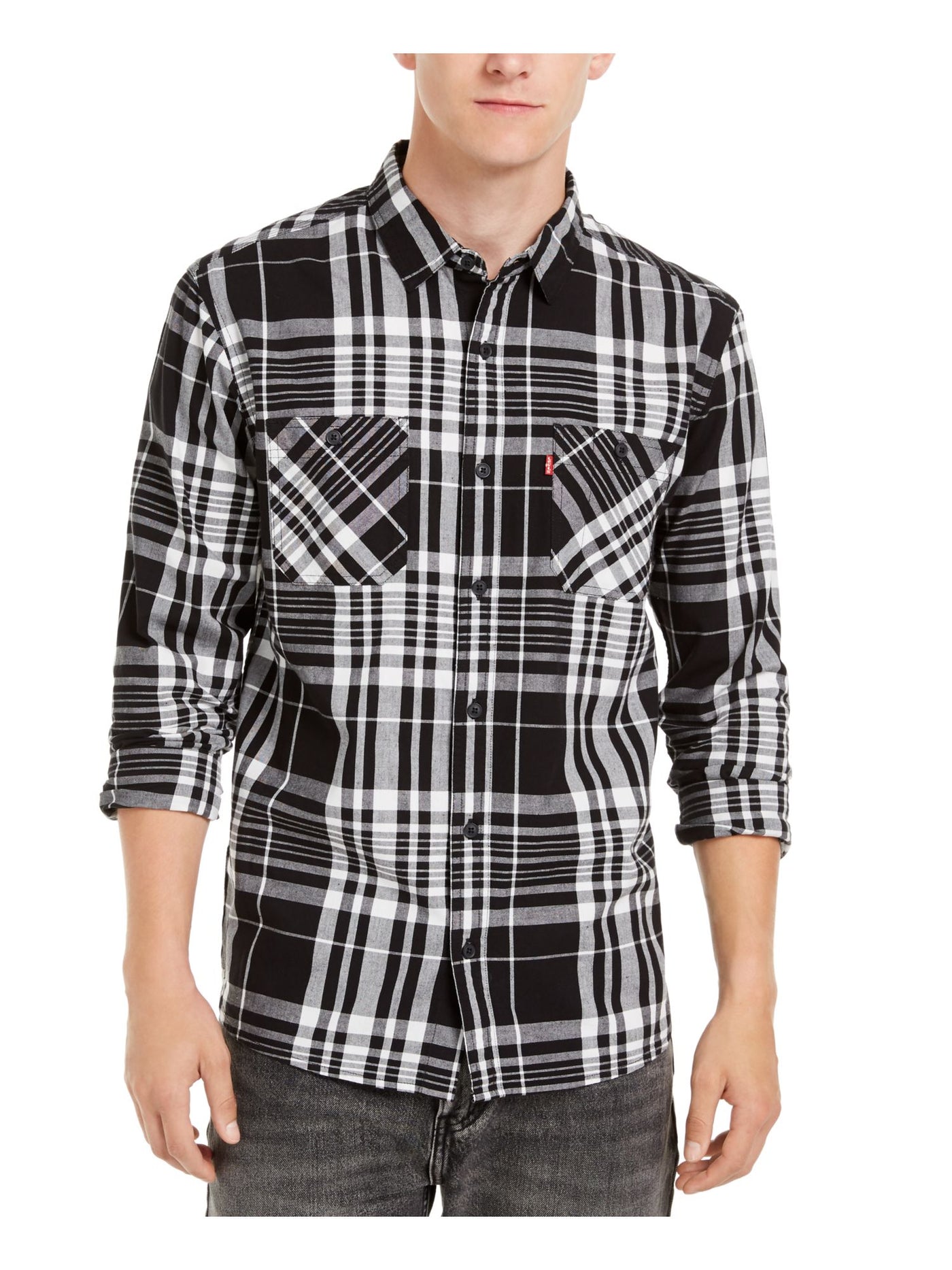 LEVI'S Mens Black Plaid Long Sleeve Button Down Classic T-Shirt M