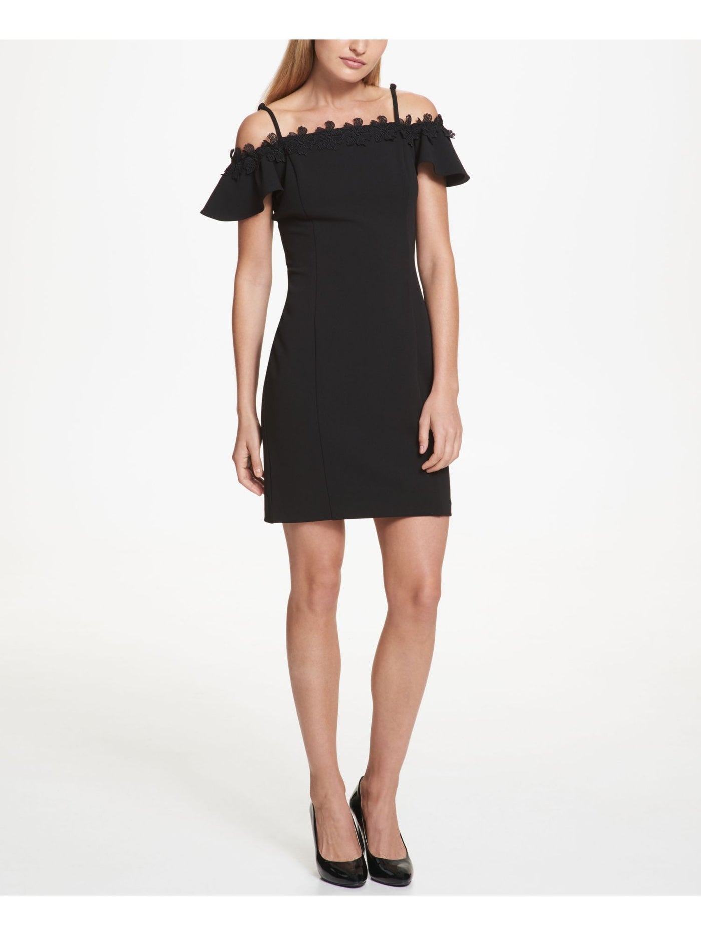 KENSIE Womens Black Embroidered Floral Sleeveless Off Shoulder Short Cocktail Body Con Dress 4