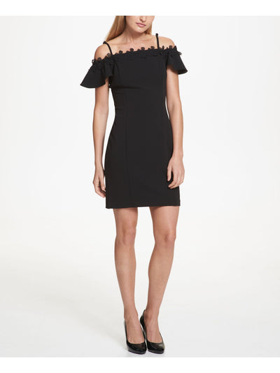 KENSIE Womens Black Embroidered Floral Sleeveless Off Shoulder Short Cocktail Body Con Dress 4