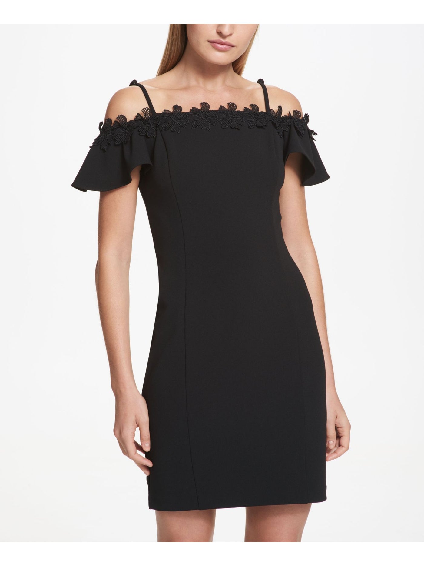 KENSIE Womens Black Embroidered Floral Sleeveless Off Shoulder Short Cocktail Body Con Dress 4
