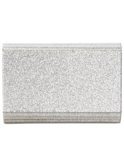 INC Women's Silver Glitter PVC Glitter Chain Strap Clutch Handbag Purse