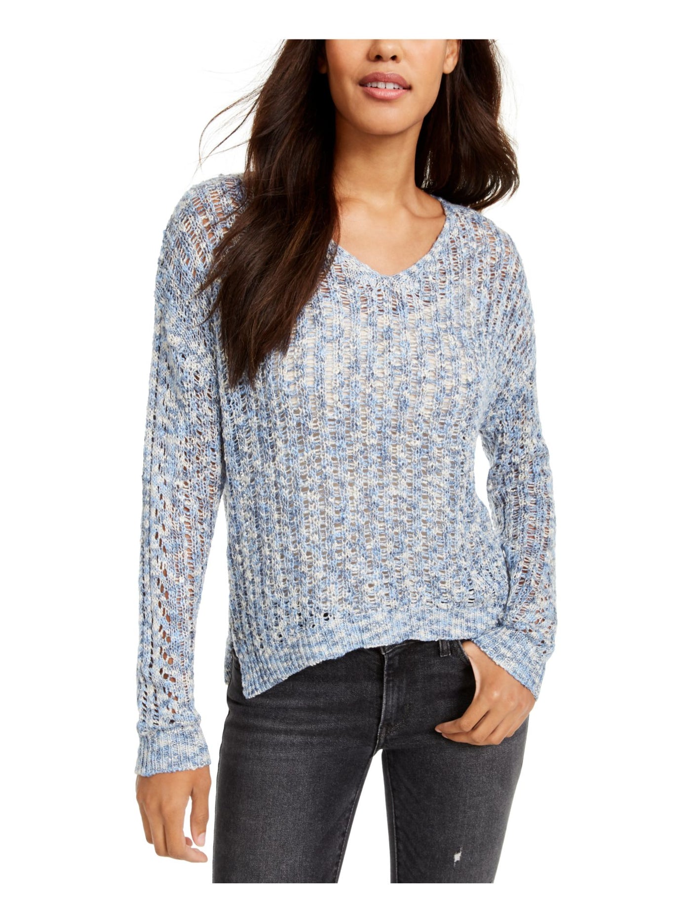 FRESHMAN FOREVER Womens Blue Knitted Long Sleeve Scoop Neck Sweater Juniors XS