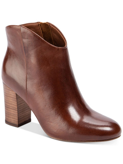 LUCCA LANE Womens Brown Cushioned Padded Alyce Almond Toe Block Heel Zip-Up Leather Booties 9.5 M