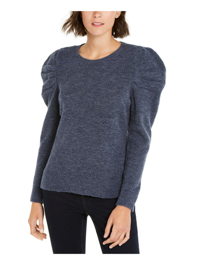 INC Womens Blue Stretch Ribbed Long Sleeve Jewel Neck Sweater L