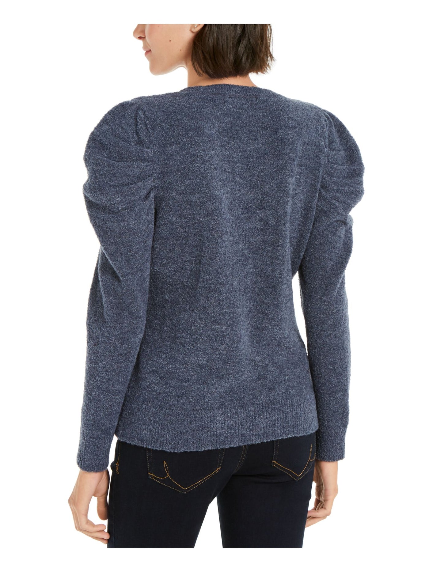 INC Womens Blue Stretch Ribbed Long Sleeve Jewel Neck Sweater M