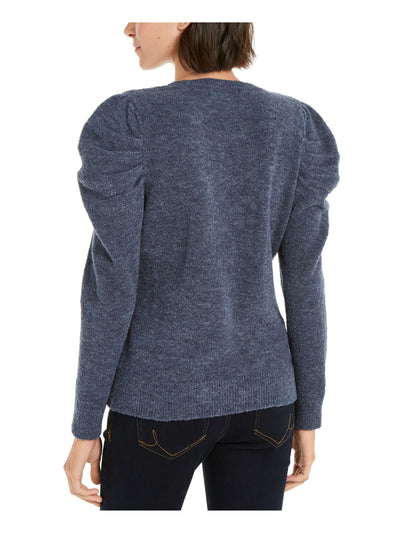INC Womens Blue Stretch Ribbed Long Sleeve Jewel Neck Sweater M