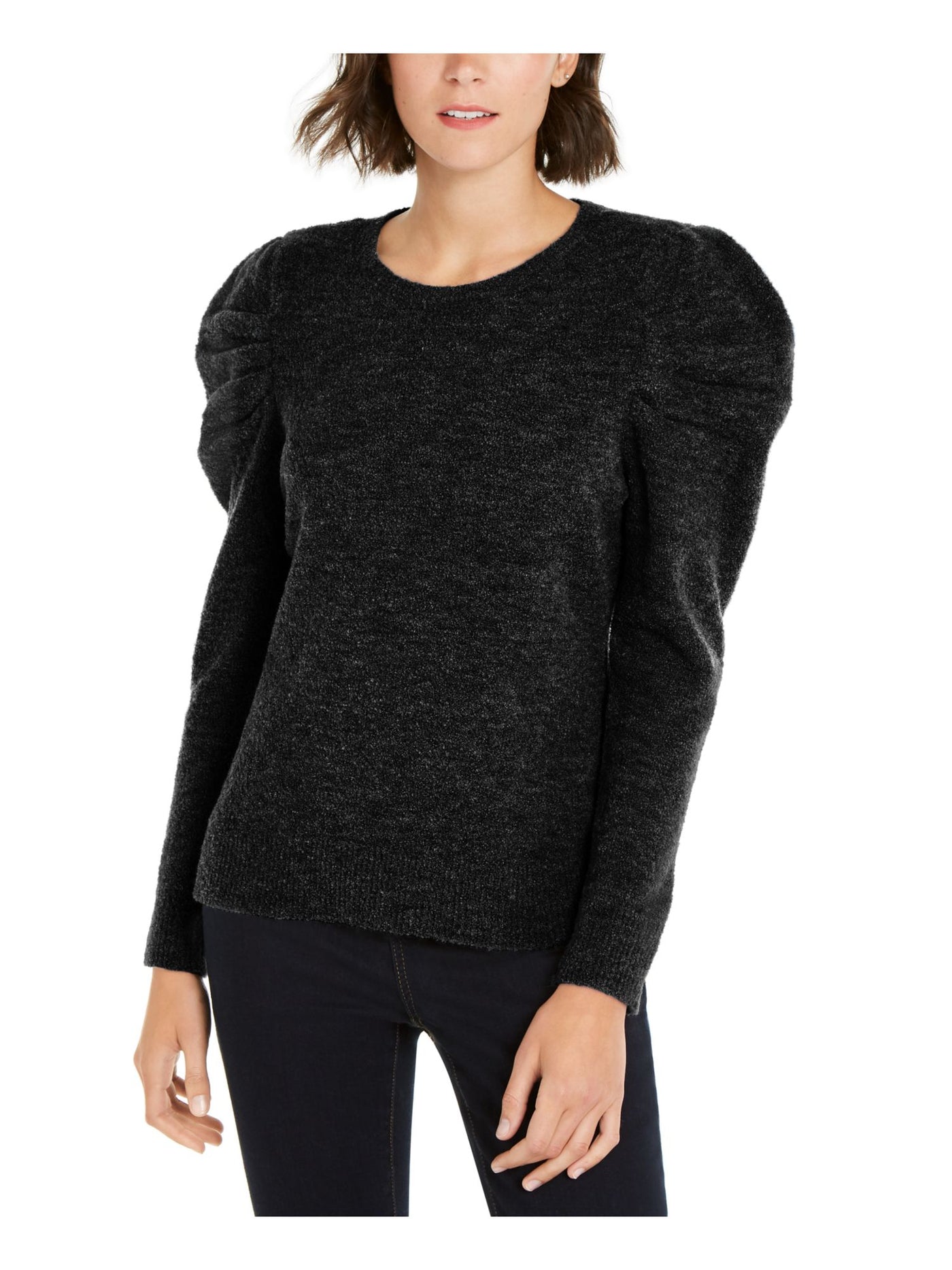 INC Womens Black Ribbed Long Sleeve Jewel Neck Sweater S