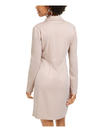 CITY STUDIO Womens Pink Glitter Button Up Long Sleeve V Neck Short Wear To Work Wrap Dress Juniors XS