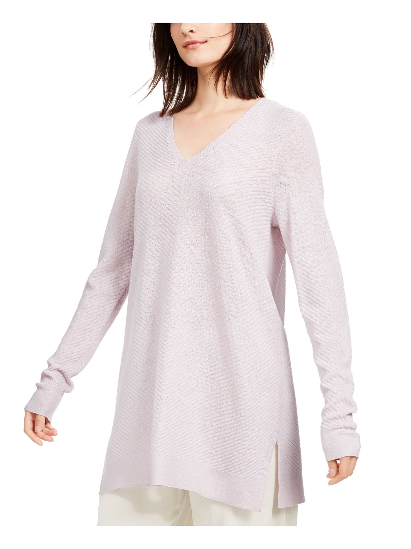 EILEEN FISHER Womens Pink Slitted Long Sleeve V Neck Tunic Top Petites PP