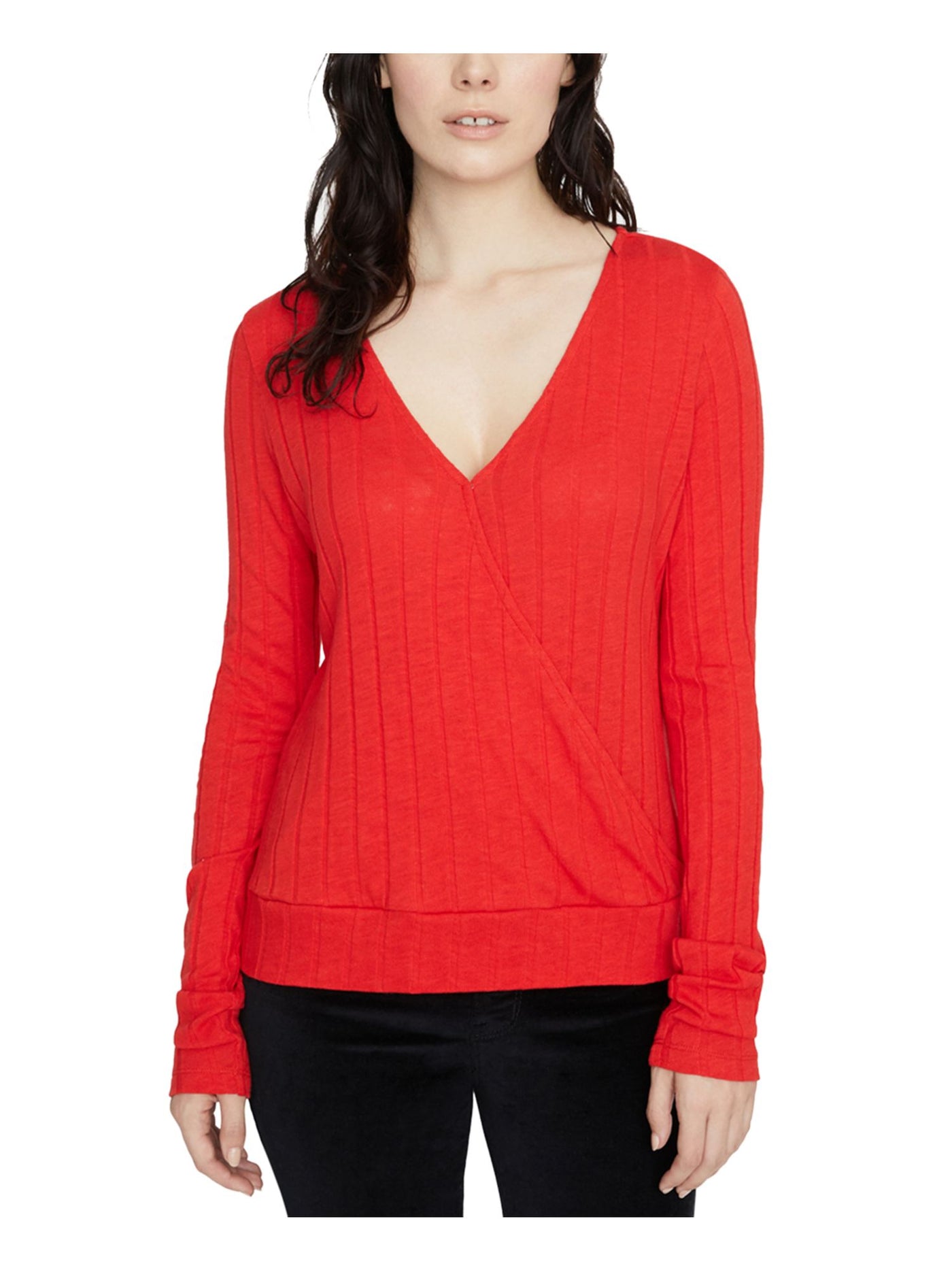SANCTUARY Womens Red Long Sleeve V Neck Wrap Top XS