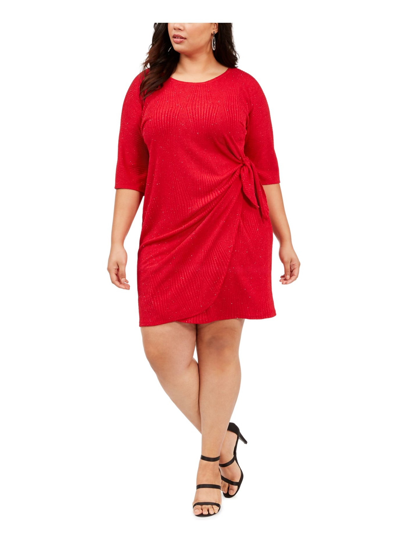 SIGNATURE BY ROBBIE BEE Womens Red 3/4 Sleeve Jewel Neck Above The Knee Party Sheath Dress Plus 2X