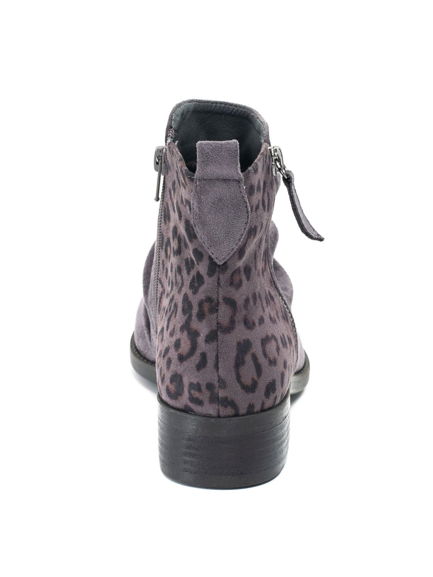 G.C. SHOES Womens Gray Leopard Print Pull Tab Comfort Zipper Accent Ruched Nori Round Toe Block Heel Zip-Up Booties 8