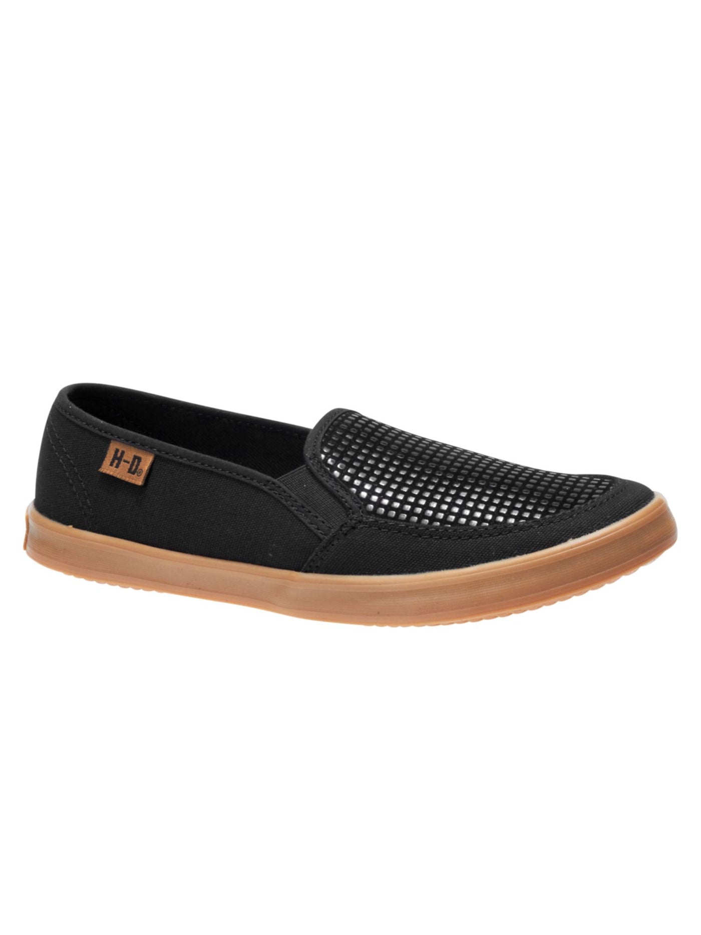 HARLEY DAVIDSON Womens Black Mixed Media Logo Tab Padded Goring Valwood Round Toe Slip On Sneakers Shoes 10 M