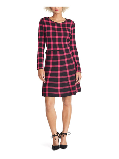 RACHEL RACHEL ROY Womens Black Cut Out Sweater Plaid Long Sleeve Jewel Neck Above The Knee Fit + Flare Dress S