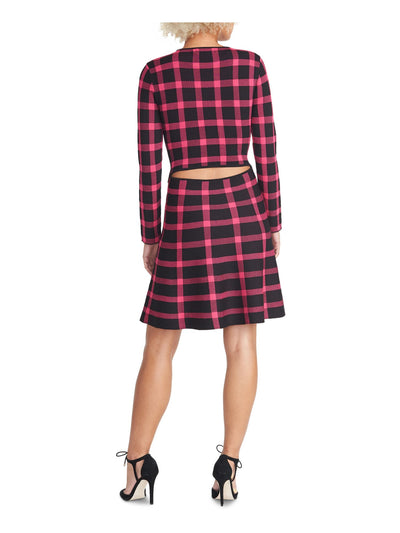 RACHEL RACHEL ROY Womens Black Cut Out Sweater Plaid Long Sleeve Jewel Neck Above The Knee Fit + Flare Dress S