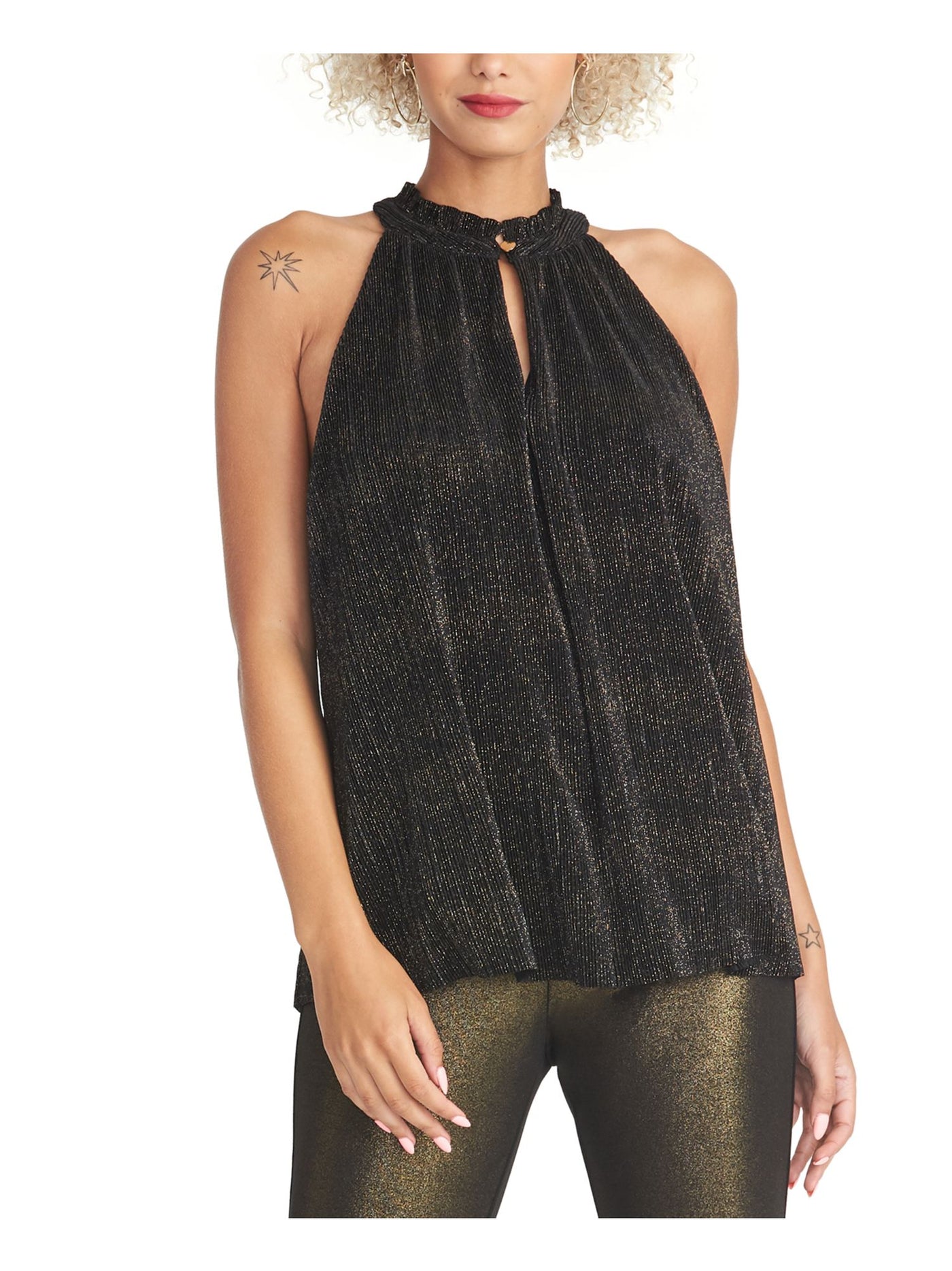 RACHEL ROY Womens Pleated Sleeveless Keyhole Top