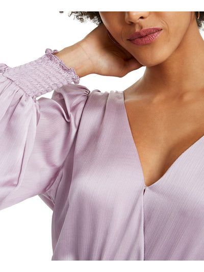 LEYDEN Womens Cut Out Silk Long Sleeve V Neck Party Peplum Top