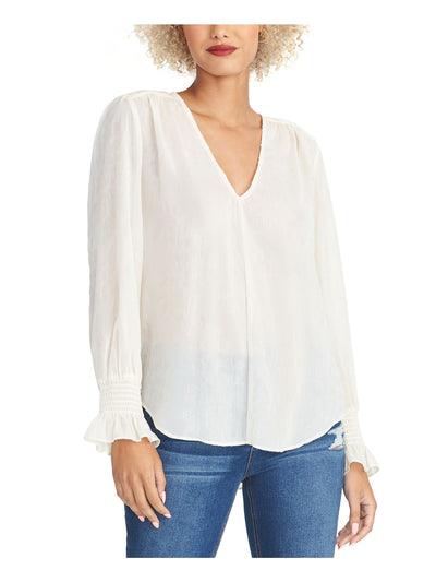 RACHEL ROY Womens Ivory Glitter Sheer Sheer Long Sleeve V Neck Blouse S