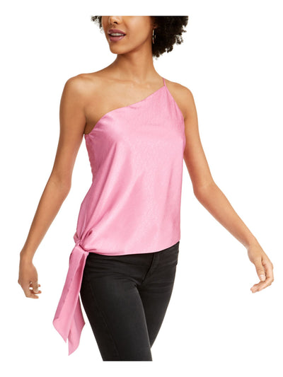 LEYDEN Womens Pink Tie Sleeveless Asymmetrical Neckline Top Juniors M