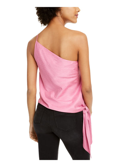 LEYDEN Womens Pink Tie Sleeveless Asymmetrical Neckline Top Juniors M