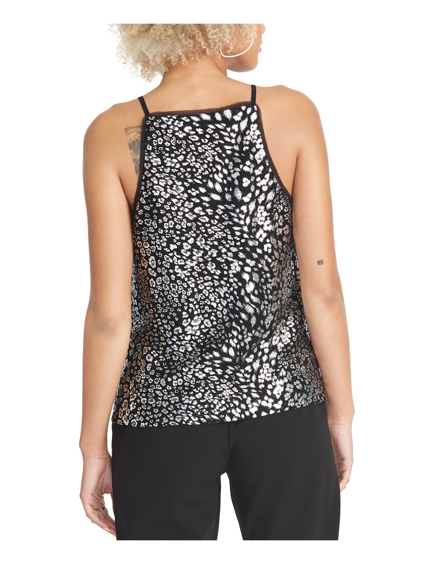 RACHEL ROY Womens Glitter Shimmer Spaghetti Strap Square Neck Party Tank Top