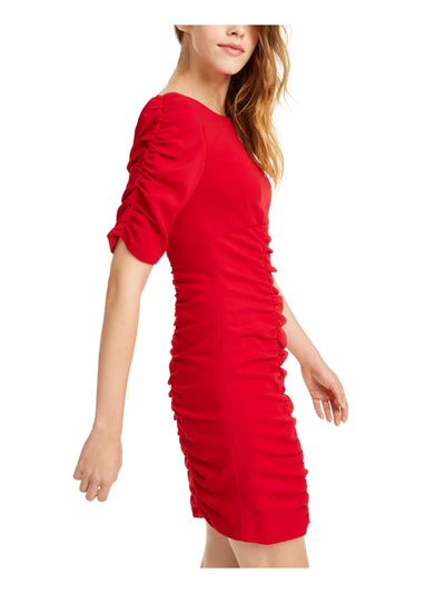 NANETTE LEPORE Womens Red Short Sleeve Jewel Neck Short Evening Body Con Dress 8