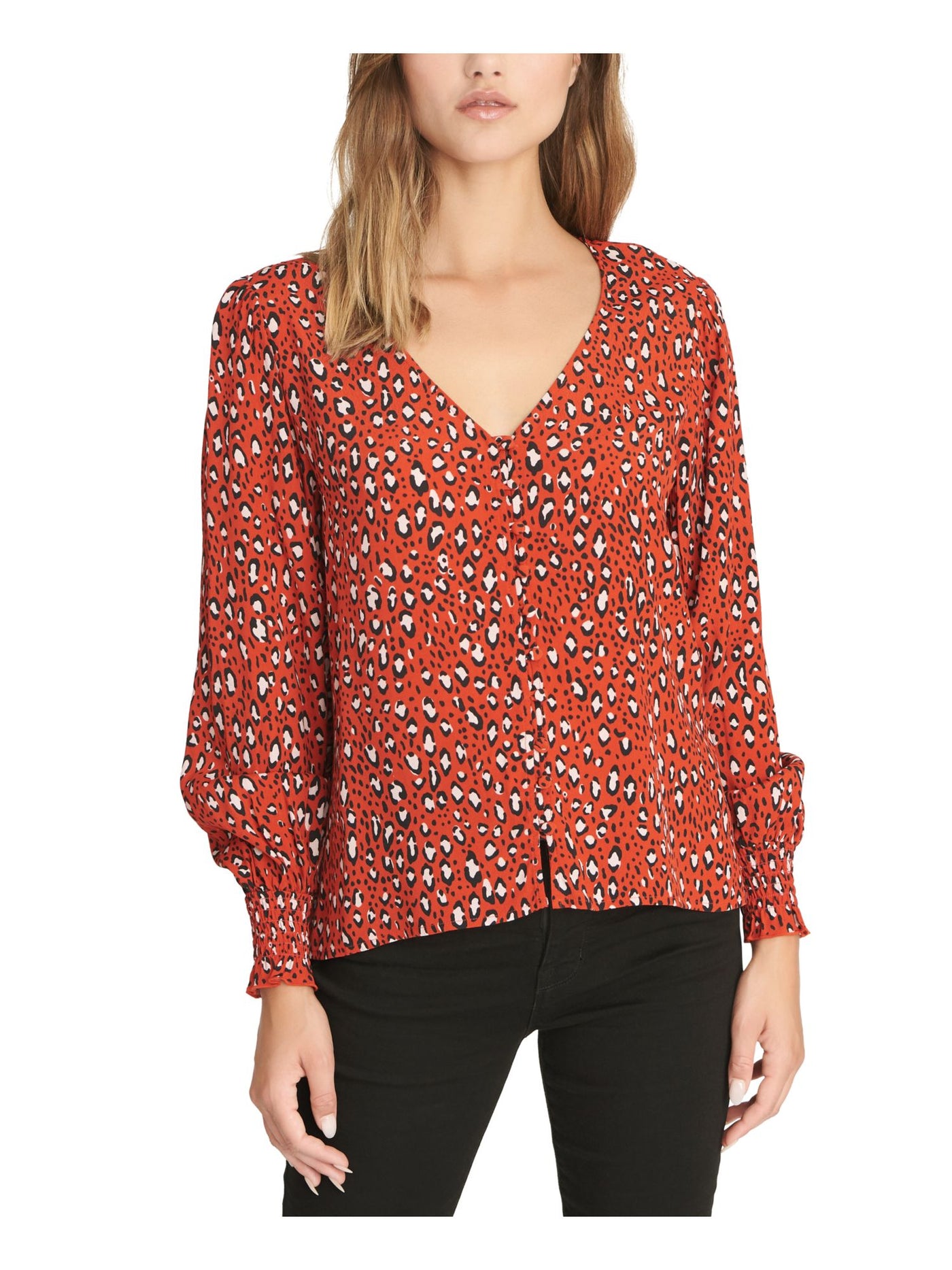 SANCTUARY Womens Buttoned Long Sleeve V Neck Top