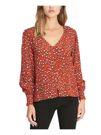 SANCTUARY Womens Button Up Long Sleeve V Neck Top