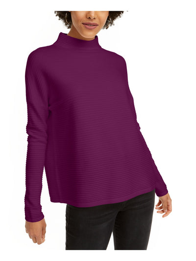 FRENCH CONNECTION Womens Purple Textured Long Sleeve Mock Neck Sweater M
