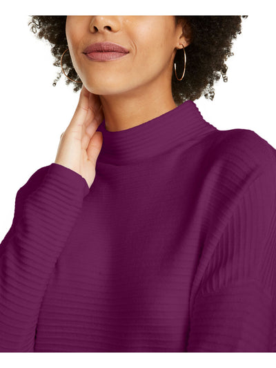 FRENCH CONNECTION Womens Purple Textured Long Sleeve Mock Neck Sweater M
