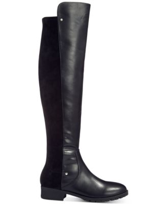 MATERIAL GIRL Womens Black Mixed-Media Metallic Accents Zipper Accent Webby Round Toe Block Heel Riding Boot 6.5 M