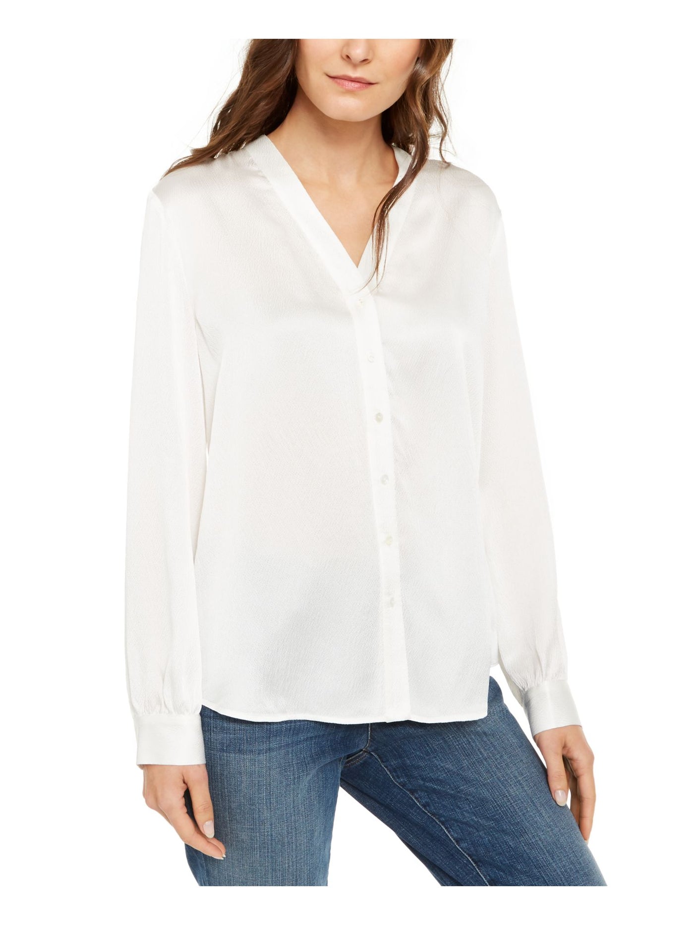 EILEEN FISHER Womens Ivory Long Sleeve With Buttons Top L