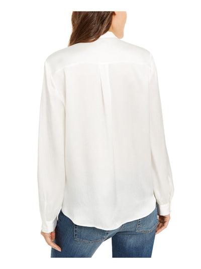 EILEEN FISHER Womens Ivory Long Sleeve With Buttons Top L