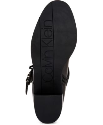 CALVIN KLEIN Womens Black Lace Up Snap Detail Logo Padded Collar Slip Resistant Comfort Pahi Round Toe Block Heel Zip-Up Leather Booties M