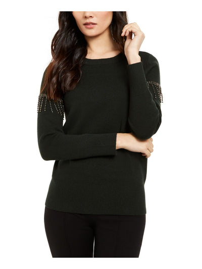 ALFANI Womens Green Long Sleeve Crew Neck Top L