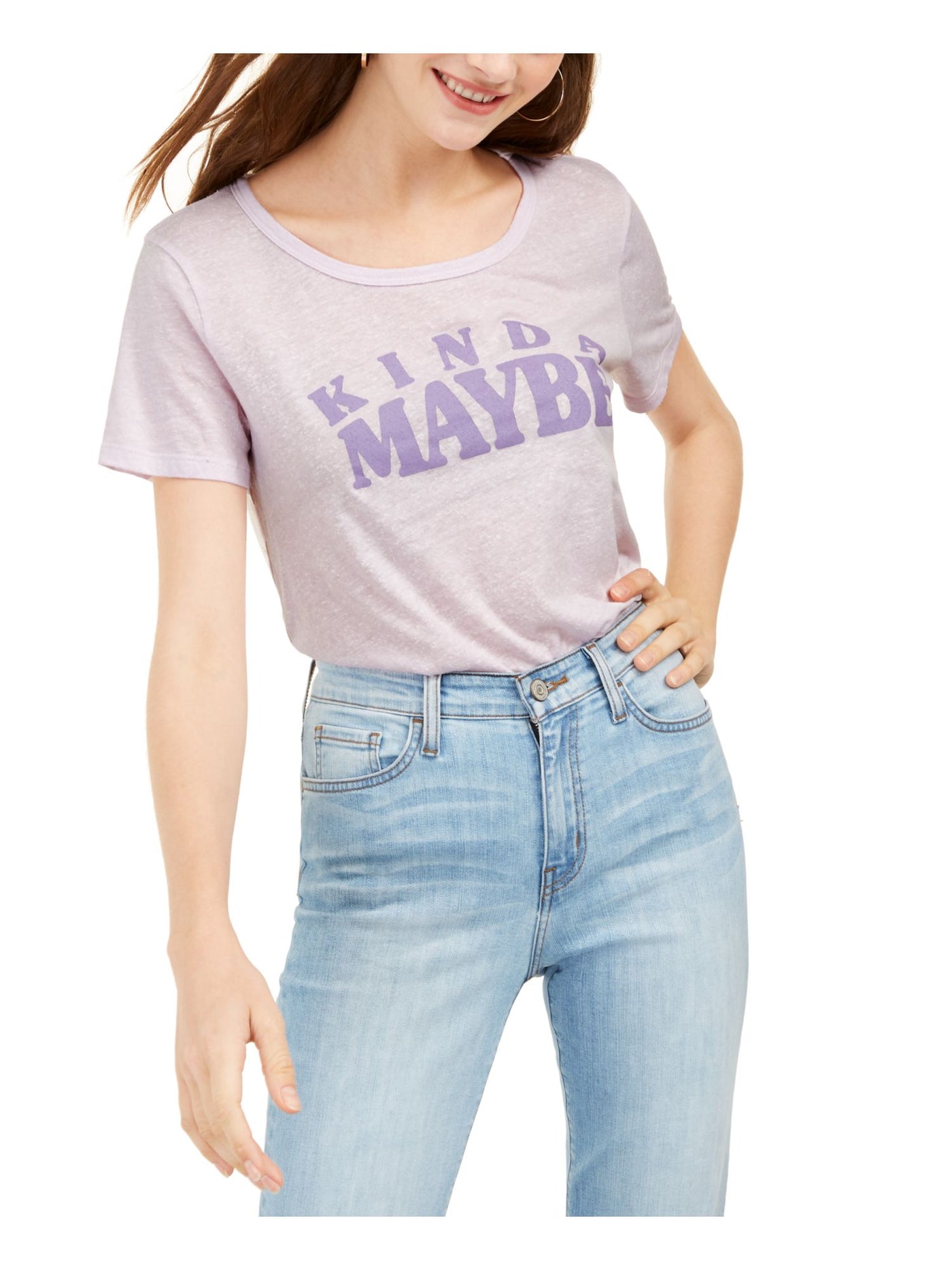 LOVE TRIBE Womens Purple Printed Short Sleeve Jewel Neck T-Shirt Juniors M