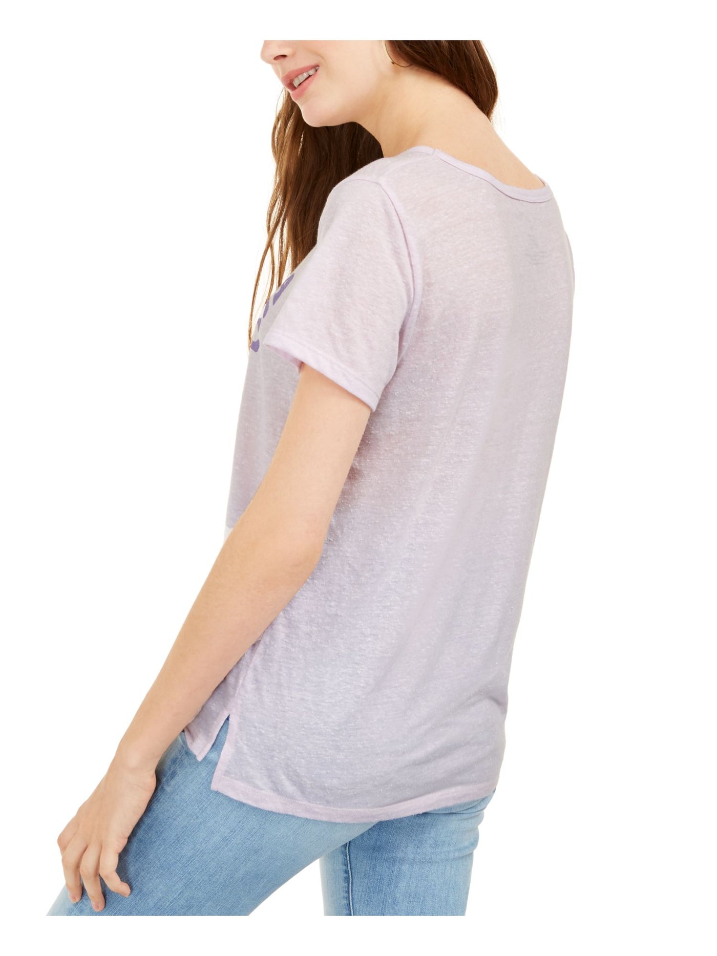 LOVE TRIBE Womens Purple Printed Short Sleeve Jewel Neck T-Shirt Juniors M