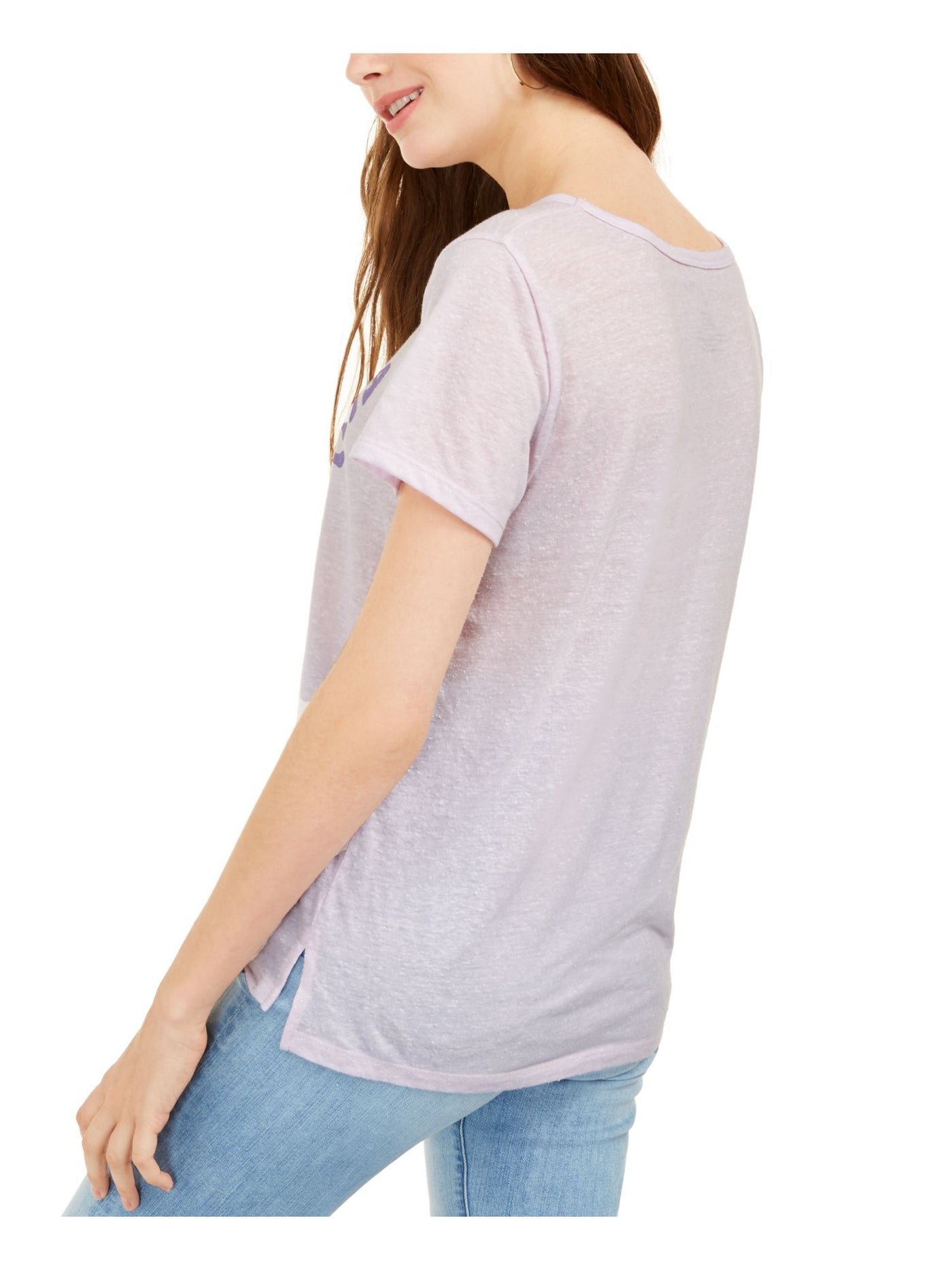 AWAKE Womens Purple Printed Short Sleeve Jewel Neck T-Shirt M