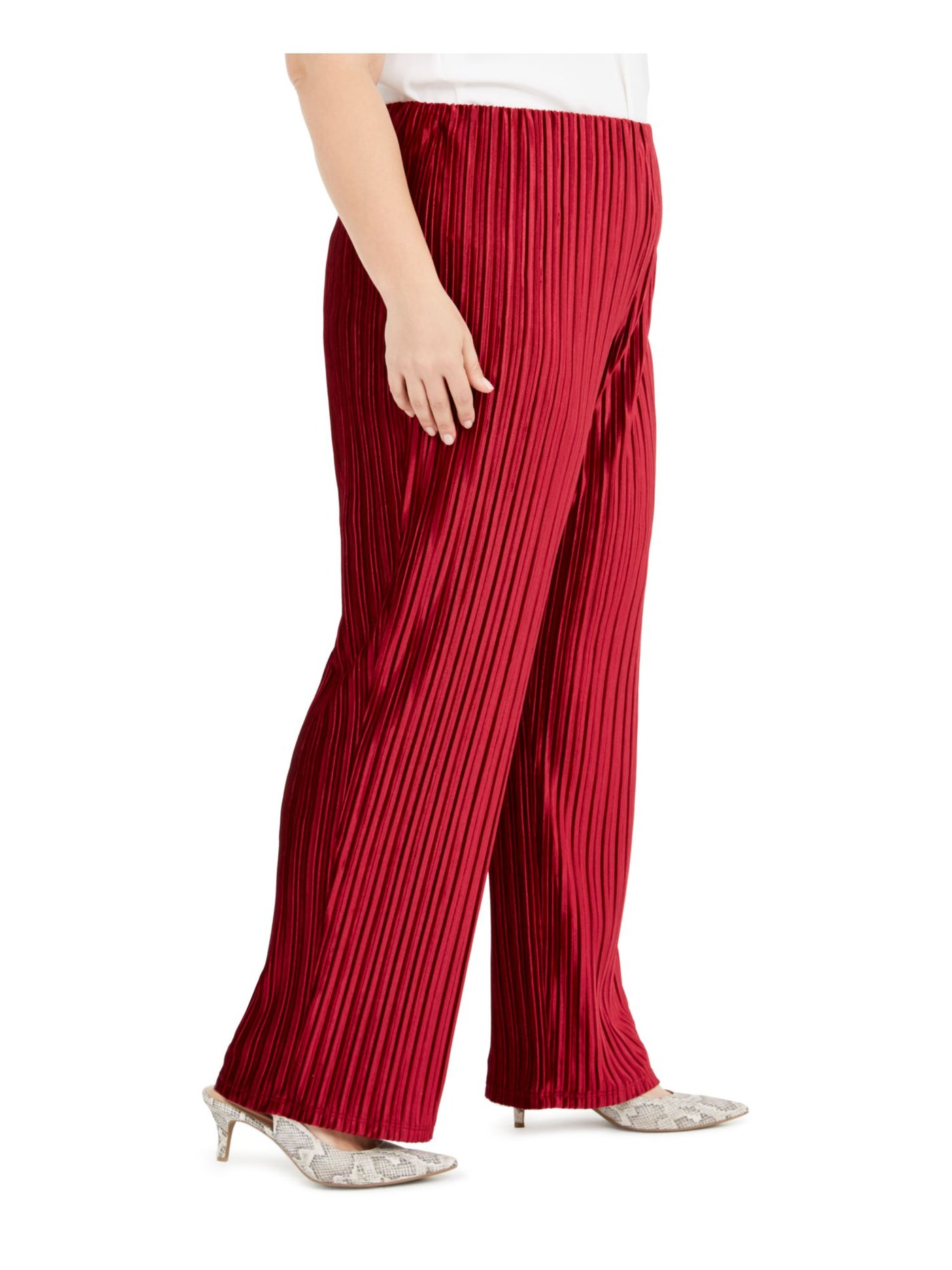 ALFANI Womens Burgundy Evening Wide Leg Pants Plus 1X