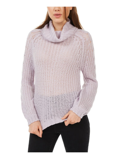 PLANET GOLD Womens Purple Knitted Printed Long Sleeve Cowl Neck T-Shirt Juniors L