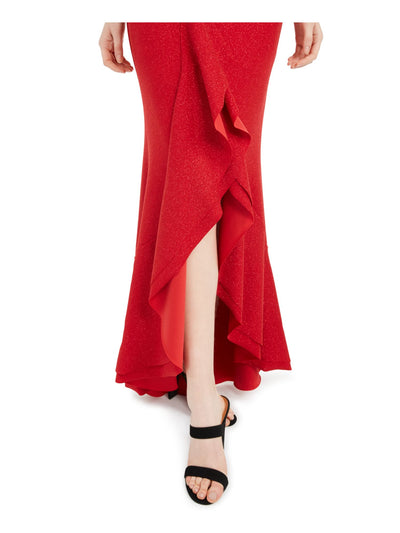 BEBE Womens Red Glitter Spaghetti Strap Halter Full-Length Formal Hi-Lo Dress  7\8