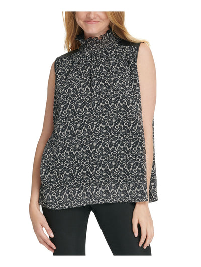 DKNY Womens Black Printed Sleeveless Mandarin Collar Top XS