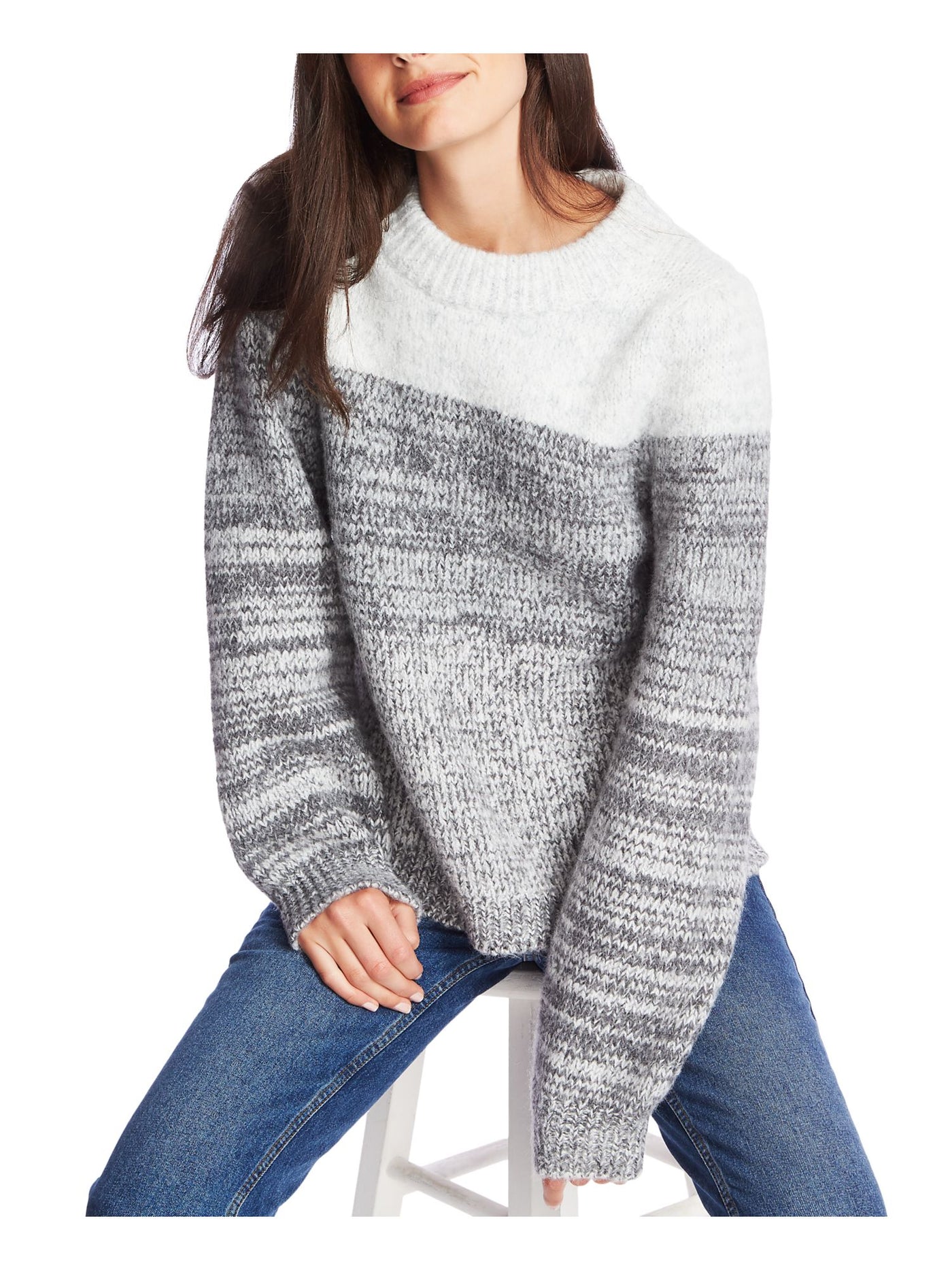 1. STATE Womens Gray Textured Long Sleeve Jewel Neck Sweater XS